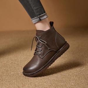 Cowhide Leather Classic Handmade Tied Boots