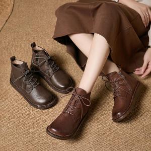 Cowhide Leather Classic Handmade Tied Boots