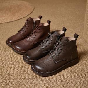 Cowhide Leather Classic Handmade Tied Boots