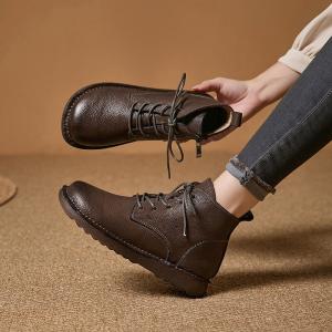 Cowhide Leather Classic Handmade Tied Boots