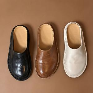 Polished Leather Wide Toe Slip-On Flats