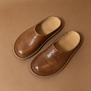 Polished Leather Wide Toe Slip-On Flats