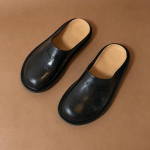 Polished Leather Wide Toe Slip-On Flats