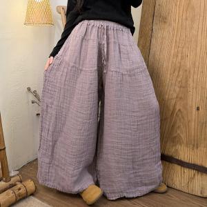 Casual Linen Pleated Wide Leg Pants