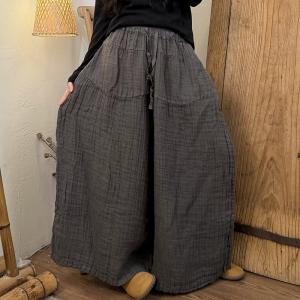 Casual Linen Pleated Wide Leg Pants