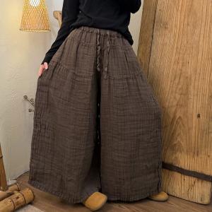 Casual Linen Pleated Wide Leg Pants
