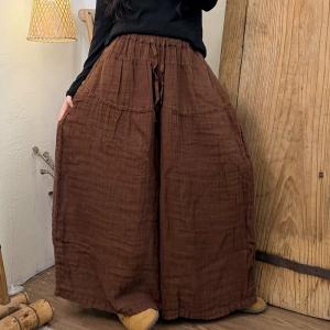 Casual Linen Pleated Wide Leg Pants