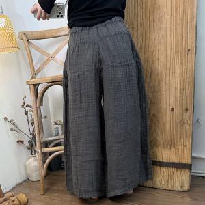 Casual Linen Pleated Wide Leg Pants