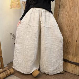 Casual Linen Pleated Wide Leg Pants