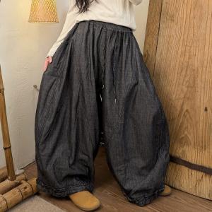 Ruffled Hem Plus Size Tencel Linen Comfy Balloon Pants