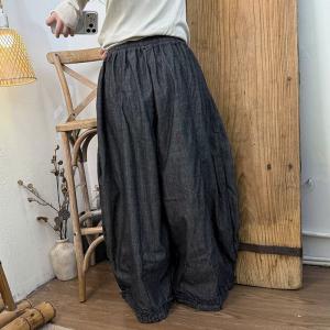 Ruffled Hem Plus Size Tencel Linen Comfy Balloon Pants