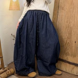 Ruffled Hem Plus Size Tencel Linen Comfy Balloon Pants