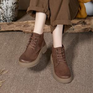 Chunky Heels Leather Classic Martin Boots