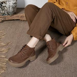 Chunky Heels Leather Classic Martin Boots