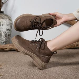 Chunky Heels Leather Classic Martin Boots