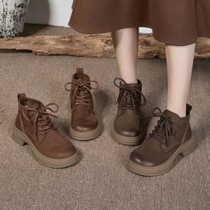 Chunky Heels Leather Classic Martin Boots