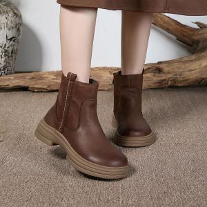 Classic Style Cowhide Chunky Heel Chelsea Booties