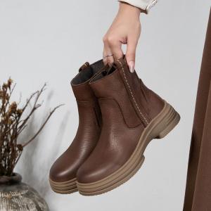 Classic Style Cowhide Chunky Heel Chelsea Booties