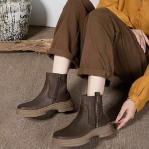 Classic Style Cowhide Chunky Heel Chelsea Booties
