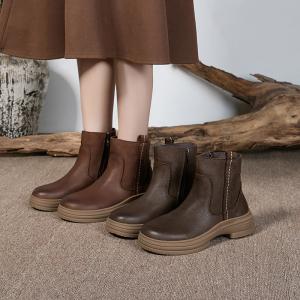 Classic Style Cowhide Chunky Heel Chelsea Booties