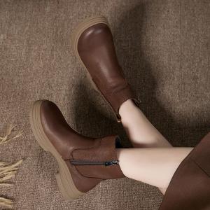 Classic Style Cowhide Chunky Heel Chelsea Booties