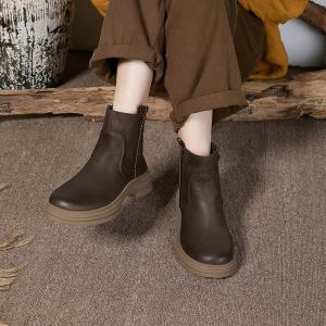 Classic Style Cowhide Chunky Heel Chelsea Booties