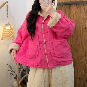 Frog Buttons Lamb Wool Lining Linen Coat