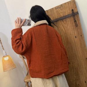 Frog Buttons Lamb Wool Lining Linen Coat