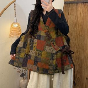 Orinetal Chic Linen Quilted Tied Wrap Vest
