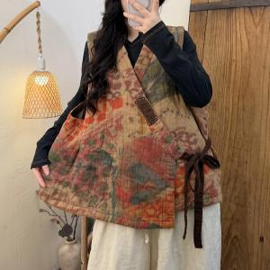Orinetal Chic Linen Quilted Tied Wrap Vest