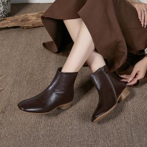 Business Elegant Chunky Heels Sheepskin Boots