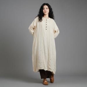 Half Buttons Linen Modest Fringed Dress