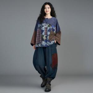 Colorful Printed Patchwork Cotton Linen Blouse