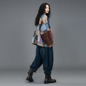 Colorful Printed Patchwork Cotton Linen Blouse