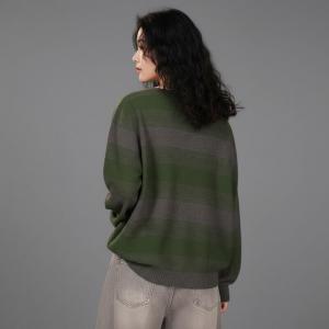 Crew NeckChuny Striped Knit Green Sweater