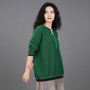 Sweetheart Neck Knitted Green Henley Shirt