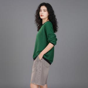 Sweetheart Neck Knitted Green Henley Shirt