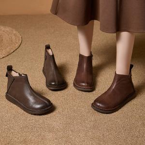 Side Zip Leather Ladies Short Boots