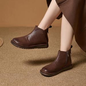 Side Zip Leather Ladies Short Boots