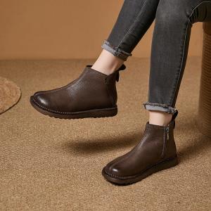 Side Zip Leather Ladies Short Boots