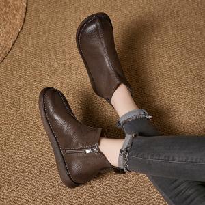 Side Zip Leather Ladies Short Boots