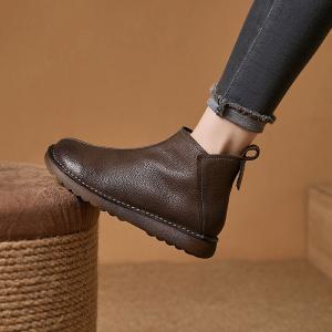 Side Zip Leather Ladies Short Boots