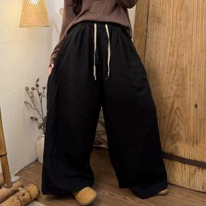 Cozy Chic Plain Linen Wide Leg Pants