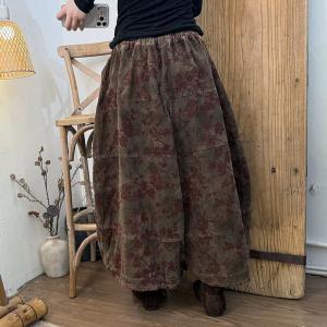 Dense Flowers Corduory Wide Leg Ankle Pants