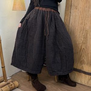 Winter Style Wide Leg Linen Quilted Pants