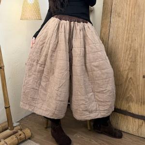 Winter Style Wide Leg Linen Quilted Pants