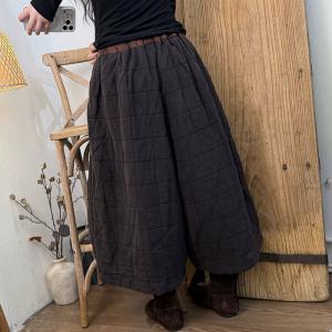 Winter Style Wide Leg Linen Quilted Pants