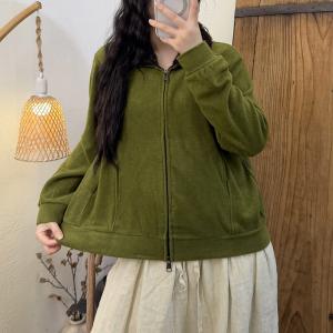 Lamb Wool Collar Zip-up Hoodless Coat