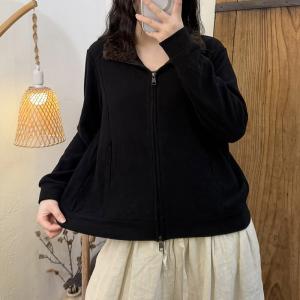 Lamb Wool Collar Zip-up Hoodless Coat