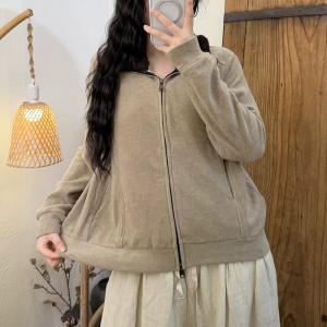Lamb Wool Collar Zip-up Hoodless Coat